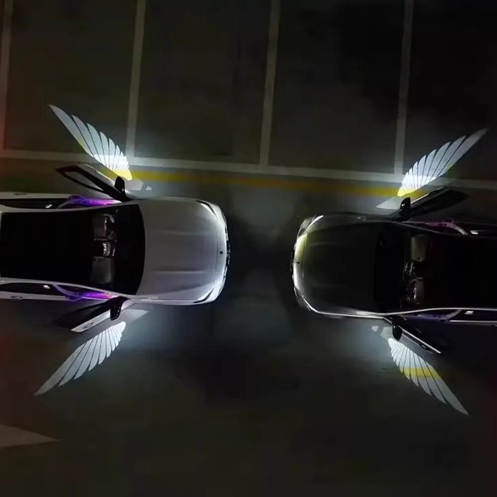 2 Pc Universal Car Rearview Mirror Side LED Angel Wing Light Dynamic Projection Lamp View Gallery - Pakistan