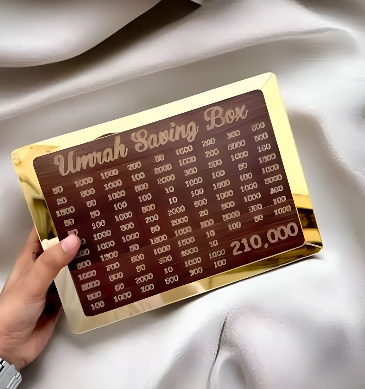 Umrah Saving Box - Box For Umrah Saving | Umrah Saving Box - Best Quality Umrah Saving Box - Umrah Saving Box Dark Brown, Wooden Money Box for Umrah - 210,000