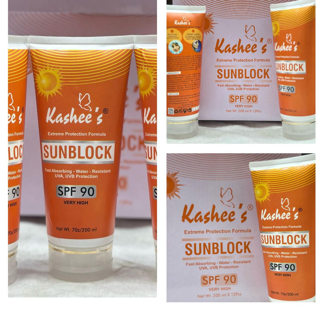 01 Pc Kashee’s Sunblock SPF 90 – Extreme Protection Formula | Fast Absorbing Water Resistant UVA, UVB Protection 200ml