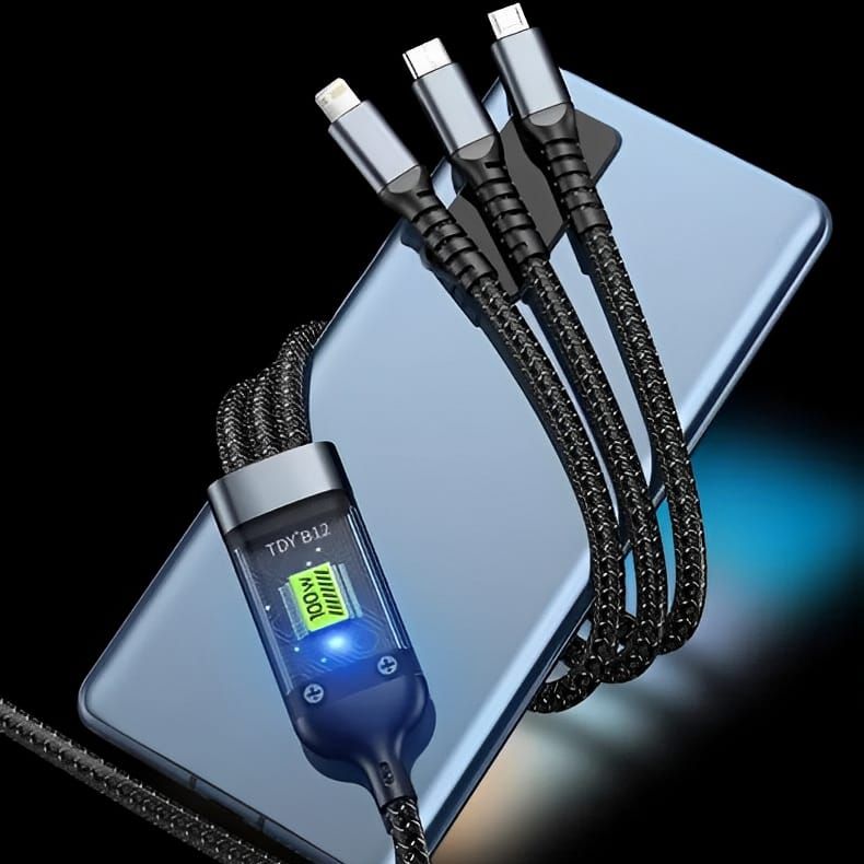 Gamen 3 in 1 Fast Charging Cable | 100W Fast Charging Cable Multi Charger Cable Nylon Braided Multiple USB Universal 3 In 1 Charging Cord Adapter With Type-C Micro BYJ ( With Box ) View Gallery - Pakistan