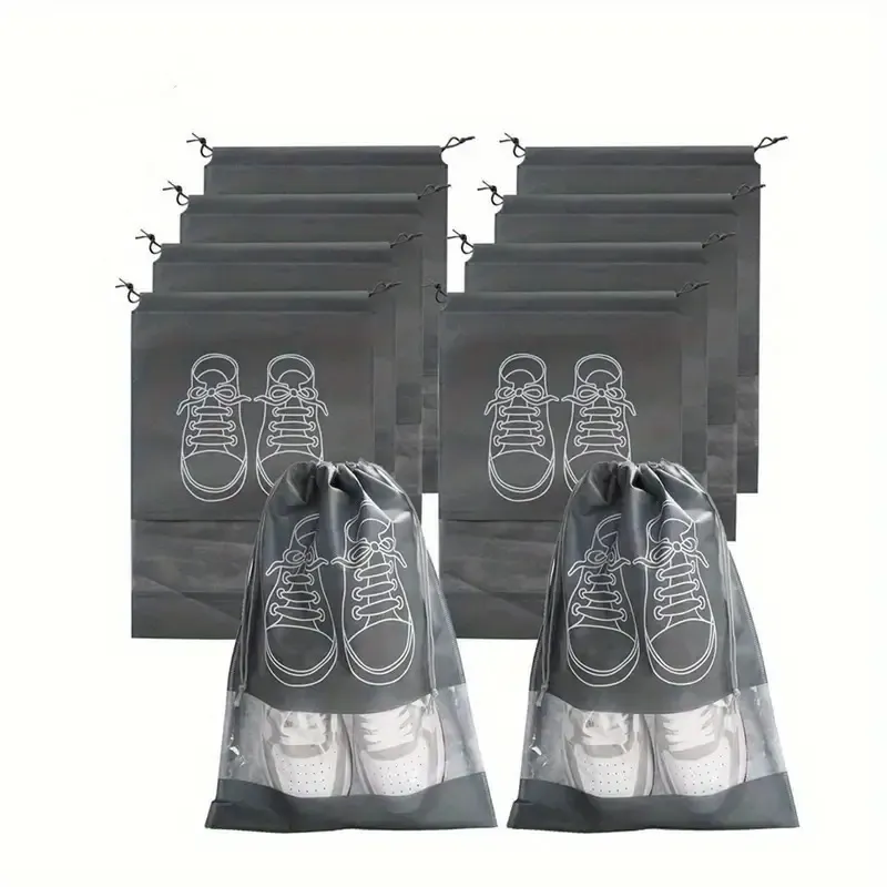 Pack of 01 - Shoe Bag for Travel &amp; Home Storage – Dustproof Printed Shoe Organizer Pouch in Random Gray – Lightweight, Breathable, and Reusable Shoe Cover for Luggage, Closet, or Gym Use - Grey Color View Gallery - Pakistan