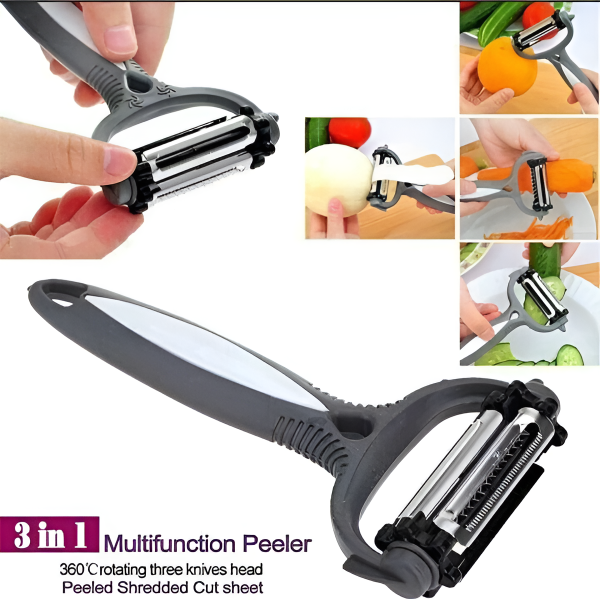 3-in-1 Vegetable Peeler Cyclone Knife – Roto Peeler | Multifunctional kitchen tool designed for multiple peeling ( random color) View Gallery - Pakistan