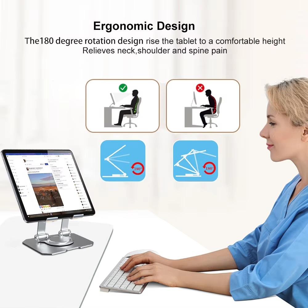 360° Rotating Metal Tablet &amp; Mobile - Adjustable, Foldable, and Portable Desk Mount with Cooling Design for Phones, Tablets, and Small Devices, Device Cooling Stand | Stainless Steel Stand, Tablet Holder Stand - Random Color View Gallery - Pakistan