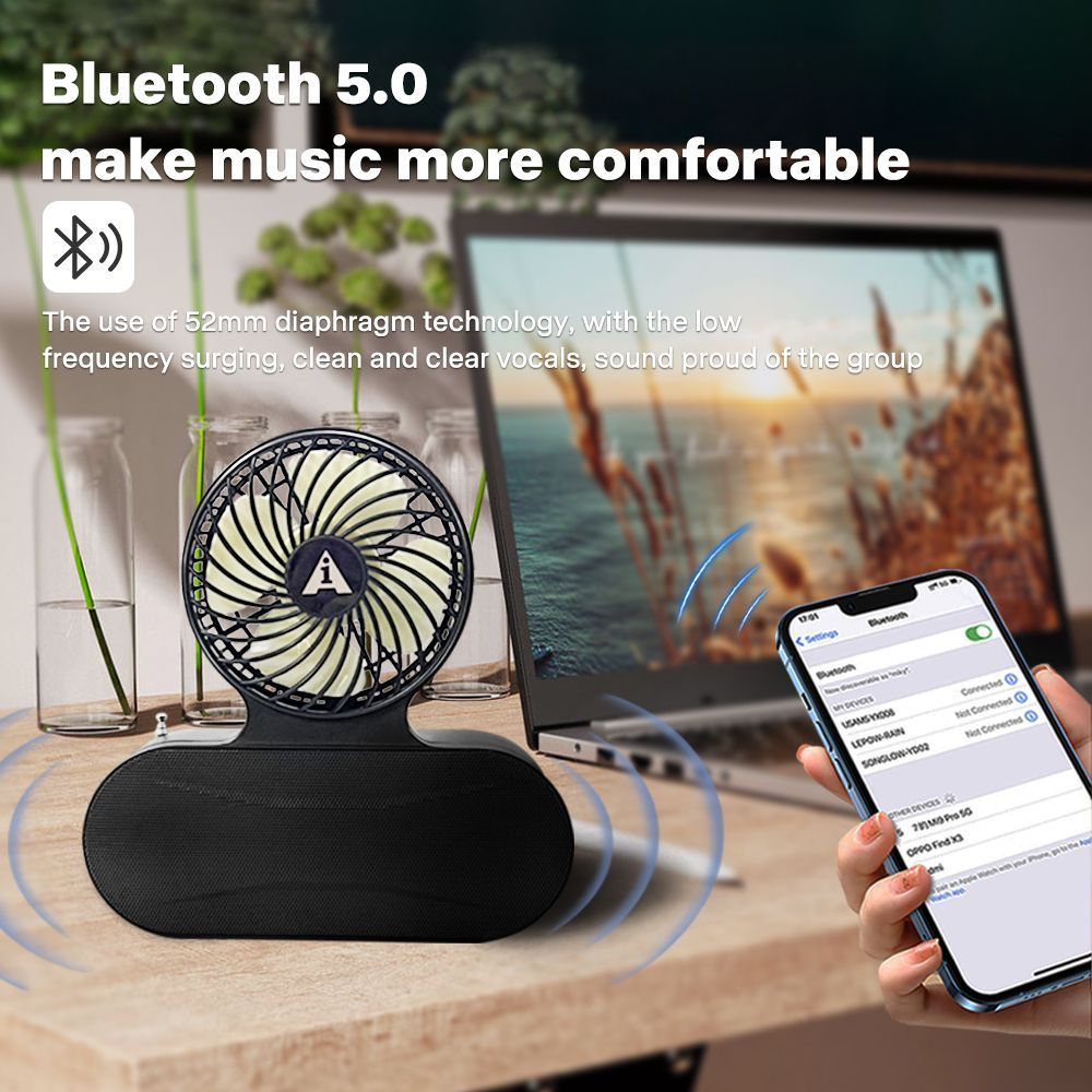 Solar fan Bluetooth speaker | Wireless outdoor portable With  blowing flashlight | Listening to music Support TF card U disk FM radio TWS interconnection View Gallery - Pakistan