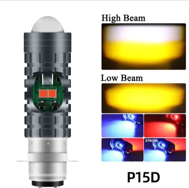 Pack of 2 – Headlight &amp; Backlight Bulb | Yellow/White Beam + Red/Blue Flasher | Universal for All Bikes View Gallery - Pakistan