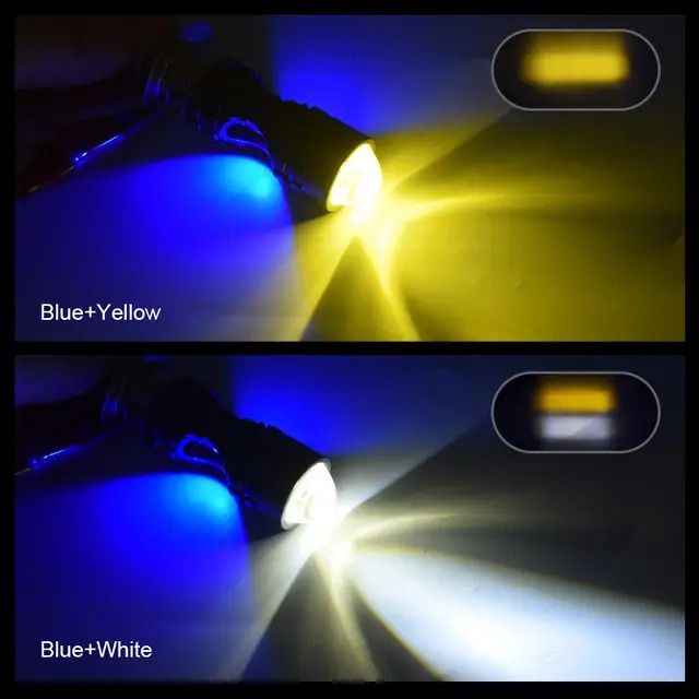 Pack of 2 – Headlight &amp; Backlight Bulb | Yellow/White Beam + Red/Blue Flasher | Universal for All Bikes View Gallery - Pakistan