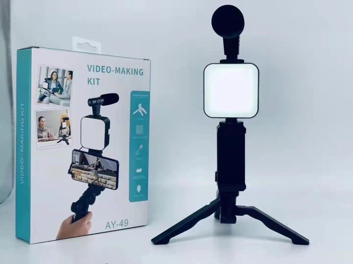 AY-49 Vlogger video making Kits Vlog Microphone LED Fill Light Mini Tripod mobile holder View Gallery - Pakistan