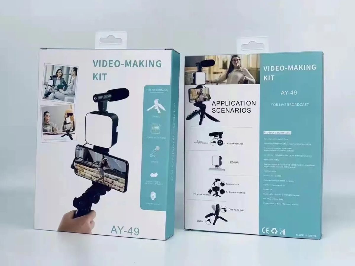 AY-49 Vlogger video making Kits Vlog Microphone LED Fill Light Mini Tripod mobile holder View Gallery - Pakistan
