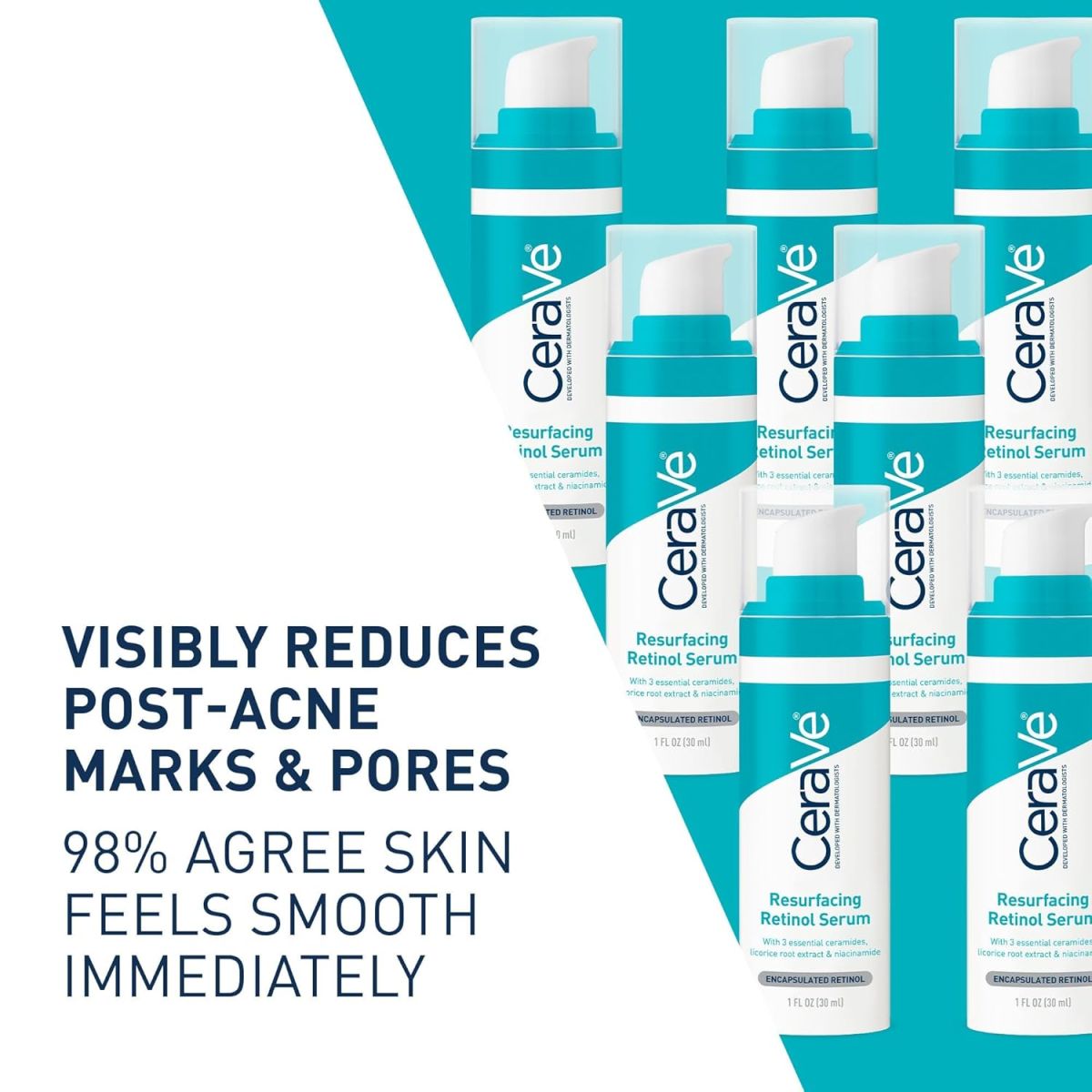 CeraVe Resurfacing Retinol Serum For Post Acne Marks, Formulated With Licorice Root Extract &amp; Niacinamide, Brightening Serum &amp; Pore Minimizer For Face, Post Acne Skin Barrier Repair, Non-Comedogenic - 30ml View Gallery - Pakistan