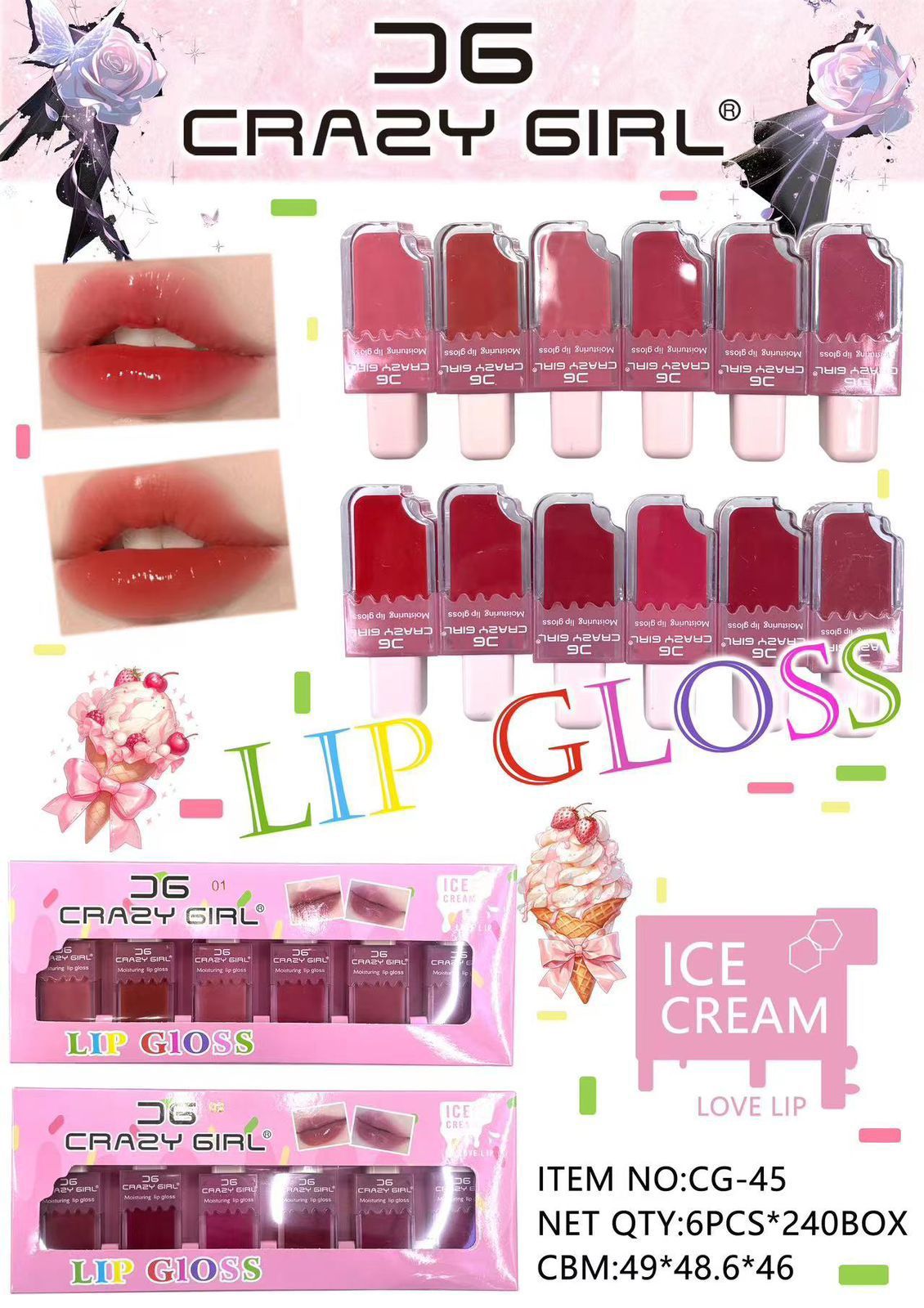 Pack of 06 -  Crazy Girl Ice Cream Matte Lipgloss | Best Quality Lip Gloss Set For Girls &amp; Womens View Gallery - Pakistan