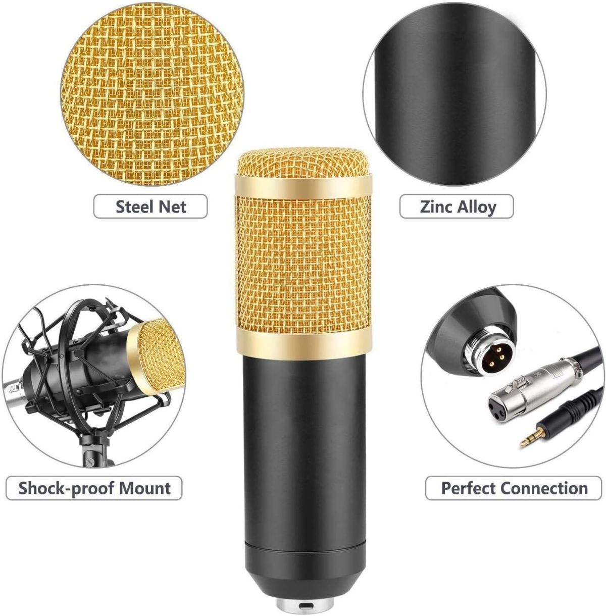 3.1 Professional Condenser Microphone - Podcast Mic Set Condenser Microphone With Rechargeable Auxiliary Background For Karaoke Singing, Youtube Recording Mic Set For Youtube | Mic Kit View Gallery - Pakistan