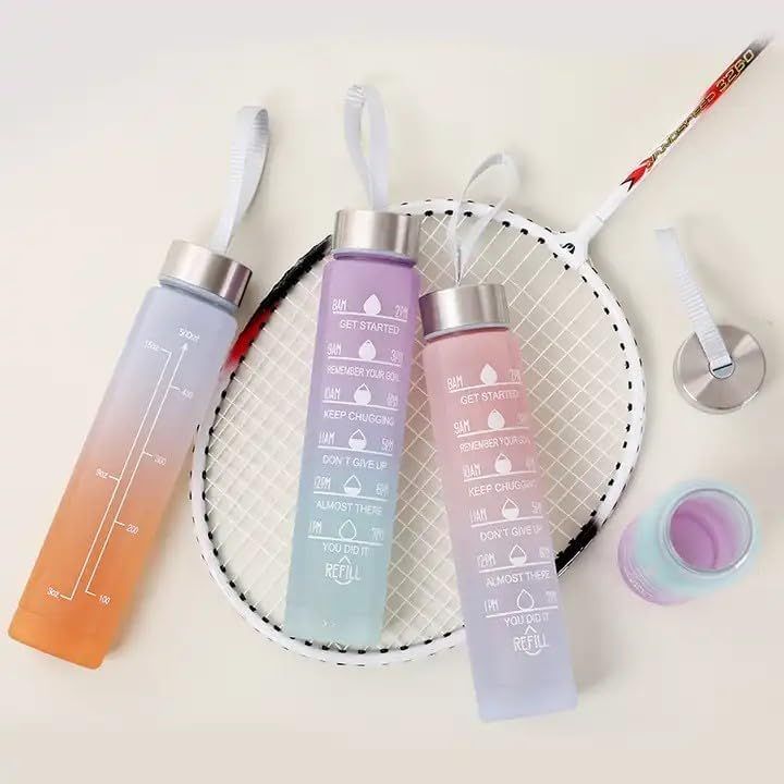 Sports Water Bottles 3 Pcs Set with Motivational Time Marker &amp; Leak Proof Flip Top Lid  (random color) View Gallery - Pakistan