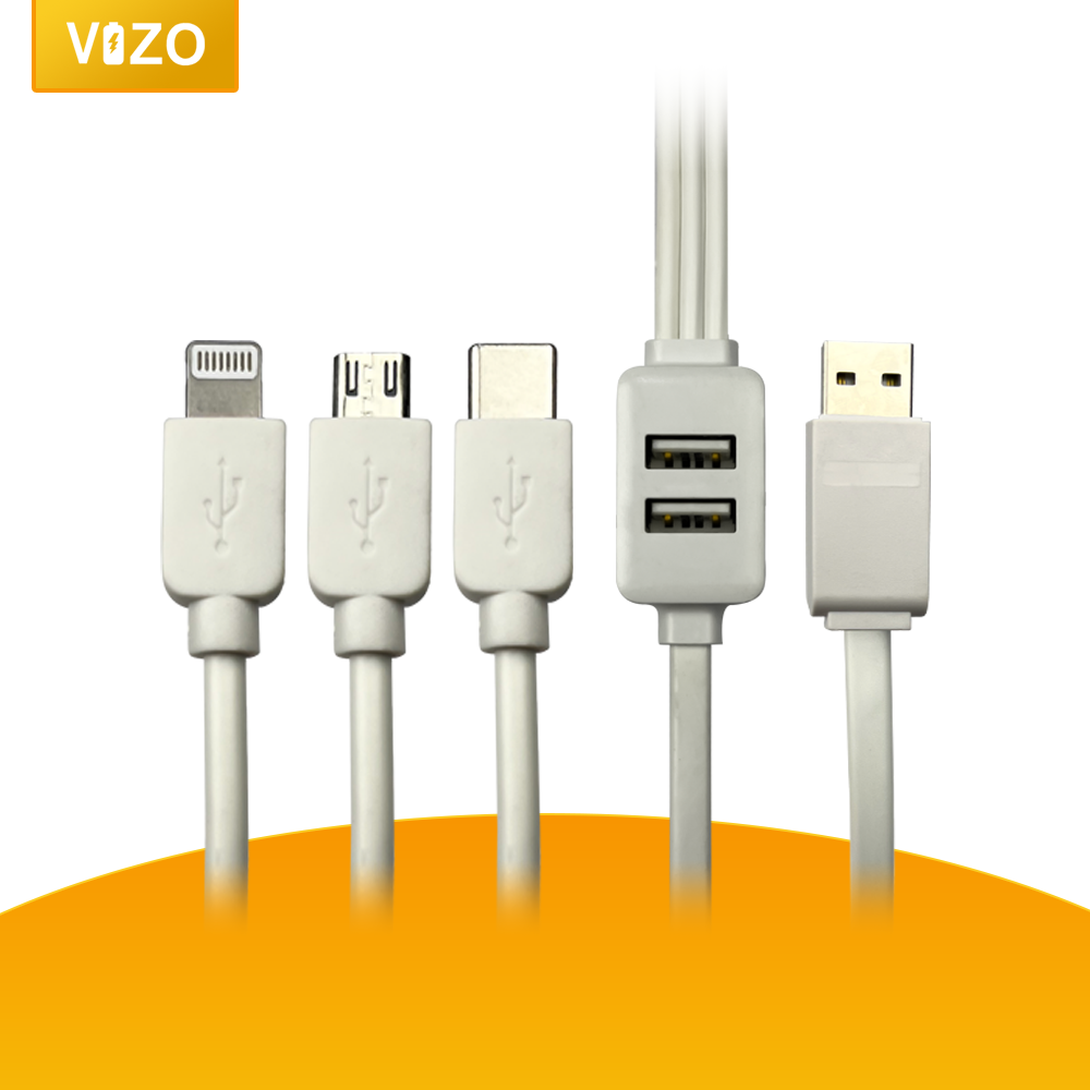 Vizo 5-in-1 Fast Data Cable Safety Fast Charging 5 in 1 USB Port 3 plugs and 2 USB ports Fast Data Cable View Gallery - Pakistan