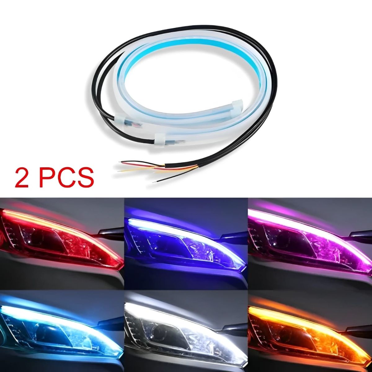 2 Pcs White Color Audi-Style Flexible 60 cm Headlight DRL Light Strips with Running Indicators View Gallery - Pakistan