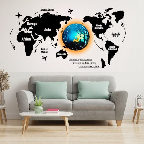 3D Wooden World Map With Esthetic Dial Wall Clock  | Best Quality Wall Clock For Home Decor | Home Decor Clock 40 inch View Gallery - Pakistan