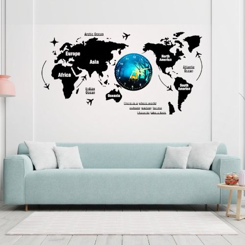 3D Wooden World Map With Esthetic Dial Wall Clock  | Best Quality Wall Clock For Home Decor | Home Decor Clock 40 inch View Gallery - Pakistan