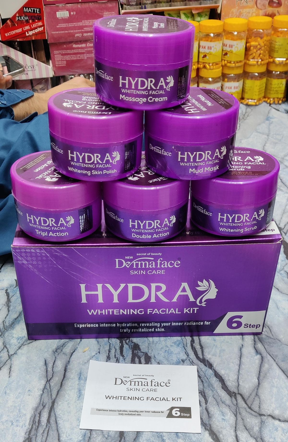 Derma Face Hydra Whitening Facial Kit 6 steps Whitening And Glowing Facial Kit 300ml View Gallery - Pakistan