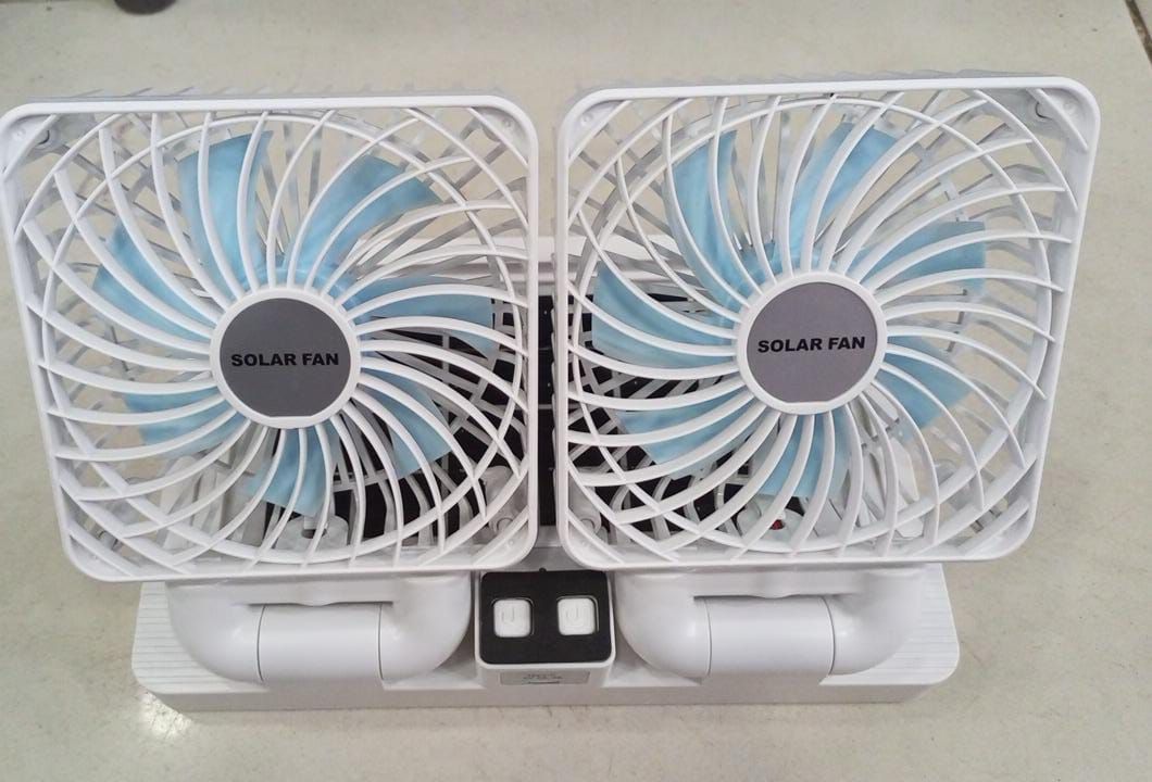 Double Head Solar Portable Desktop Air Conditioning Fan | Double Head Solar Fan - Rechargeable Fan Strong Cold Air Fast Cooling USB Fan for Indoor/Outdoor (Random Color) View Gallery - Pakistan