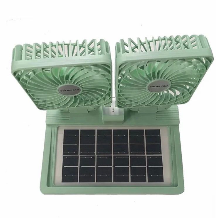 Double Head Solar Portable Desktop Air Conditioning Fan | Double Head Solar Fan - Rechargeable Fan Strong Cold Air Fast Cooling USB Fan for Indoor/Outdoor (Random Color) View Gallery - Pakistan