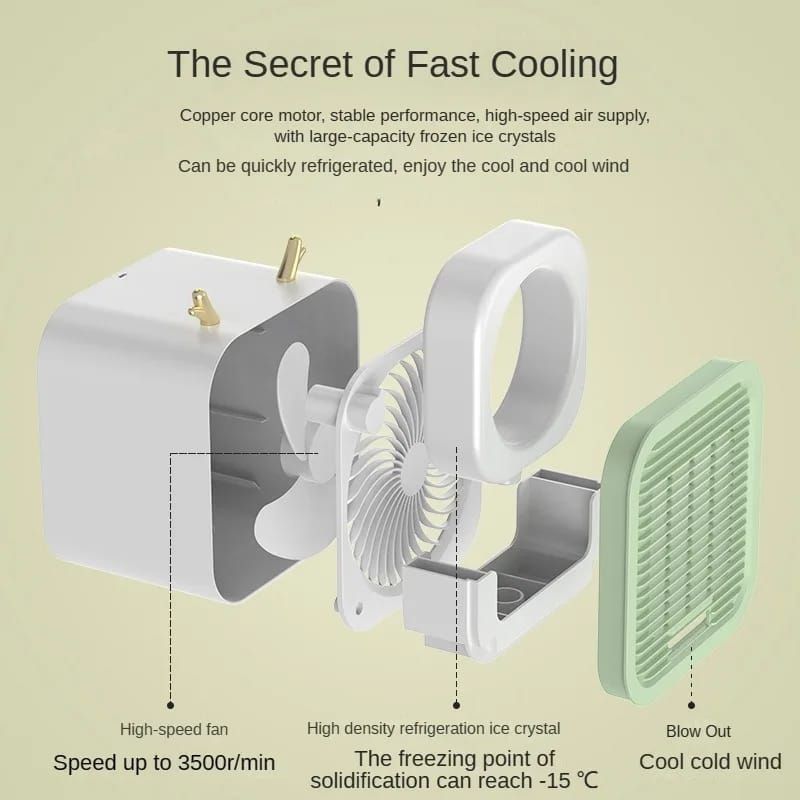 Portable Desktop Air Conditioning Fan | Three Gears Adjustable Strong Cold Air Fast Cooling USB Fan for Indoor Rechargeable (Random Colour) View Gallery - Pakistan