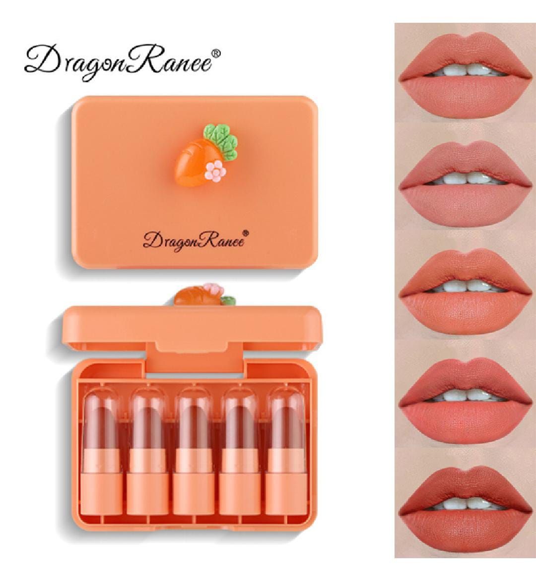 5 Pcs Dragon Ranee Carrot Mini Lipstick Set | Long Lasting Makeup Waterproof Lipstick (Random Color) View Gallery - Pakistan