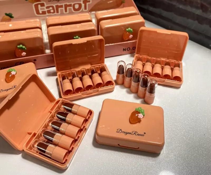 5 Pcs Dragon Ranee Carrot Mini Lipstick Set | Long Lasting Makeup Waterproof Lipstick (Random Color) View Gallery - Pakistan