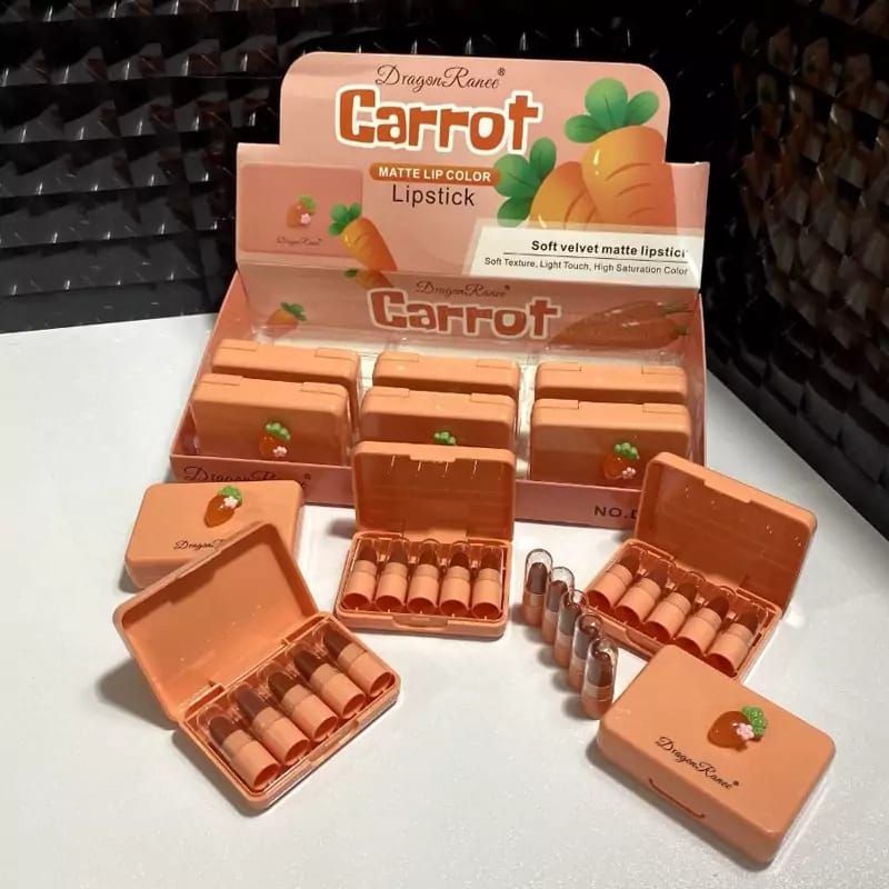 5 Pcs Dragon Ranee Carrot Mini Lipstick Set | Long Lasting Makeup Waterproof Lipstick (Random Color) View Gallery - Pakistan