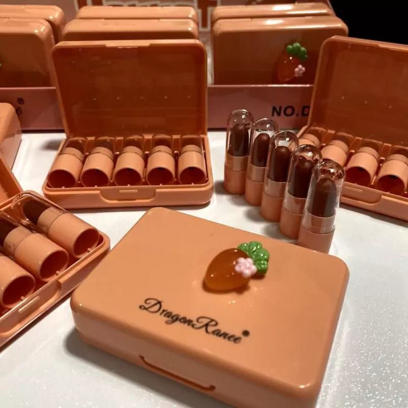 5 Pcs Dragon Ranee Carrot Mini Lipstick Set | Long Lasting Makeup Waterproof Lipstick (Random Color) View Gallery - Pakistan