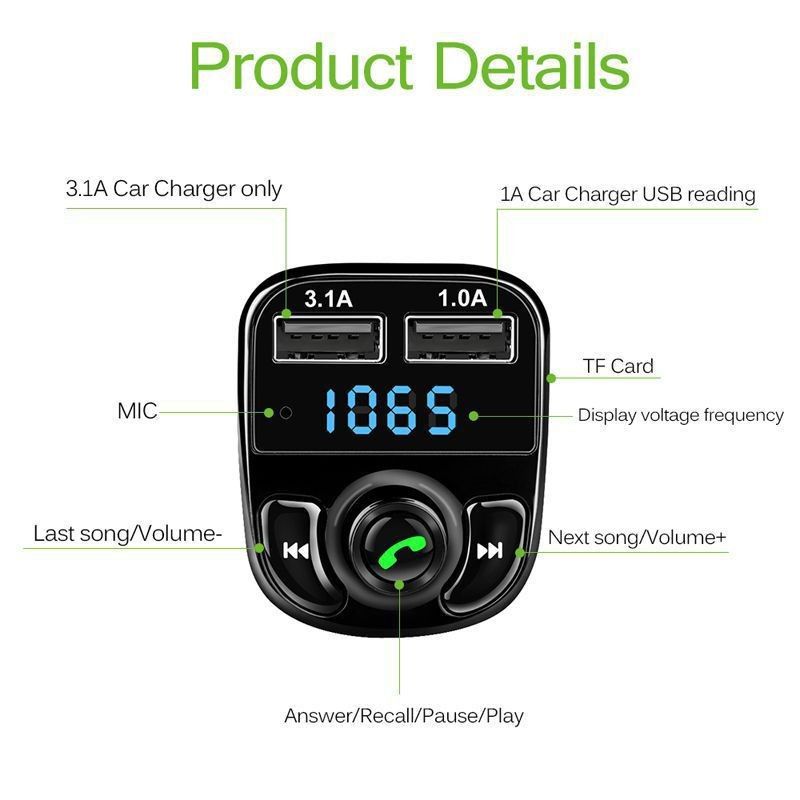 X8 - Multifunctional Car Mp3 Player | Car Wireless FM Transmitter | Car Mp3 Modulator - 3.1A | Car Accessories ( Random Color ) View Gallery - Pakistan