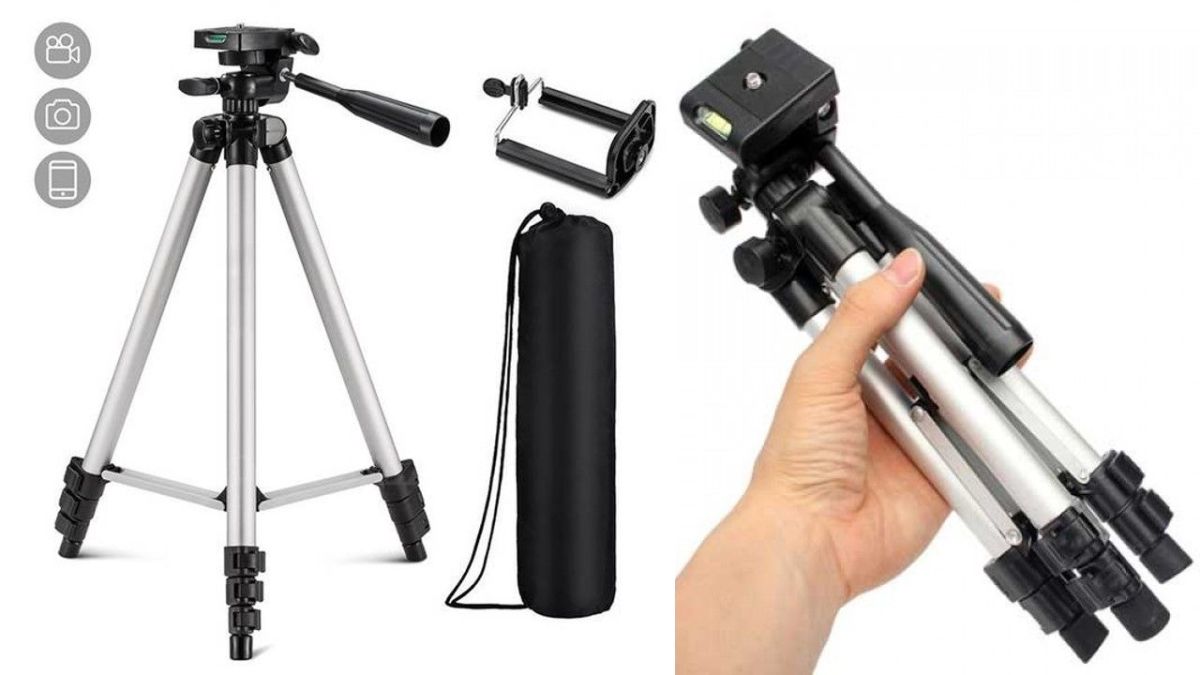 Pack Of 03 3.5 Feet Adjustable Tripod Stand for Mobile Phones and Cameras with Mobile Holder, Portable DSLR Stand for Vlogging, Universal Silver Model 3110 and Bag View Gallery - Pakistan
