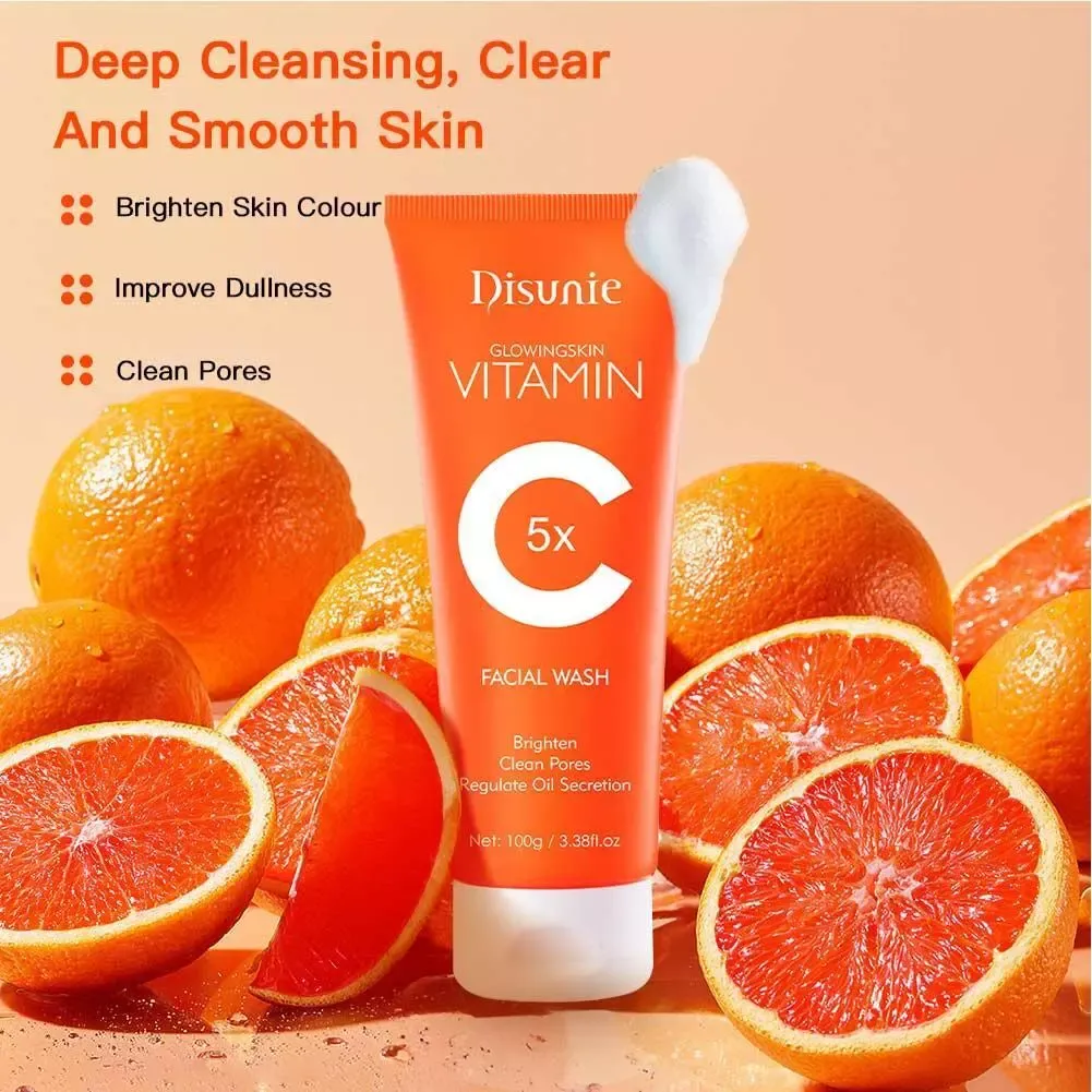 Disunie Vc Facial Wash Cleanser Oil Control Anti-acne Glowing Collagen Deep Clean | Disunie Glowing Skin Vitamin C Facial Wash | 100 Gram View Gallery - Pakistan
