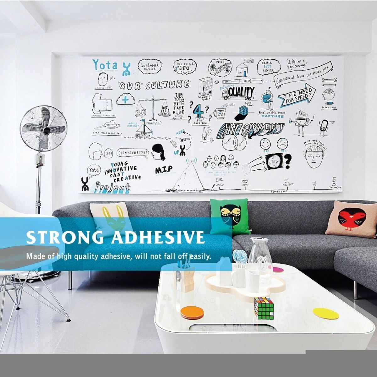 Self-Adhesive Whiteboard Wall Decal Sticker | Strong &amp; Durable Dry Erase Wall Paper | Message Board Peel Stick White Board with 1 Marker for Kids Drawing View Gallery - Pakistan
