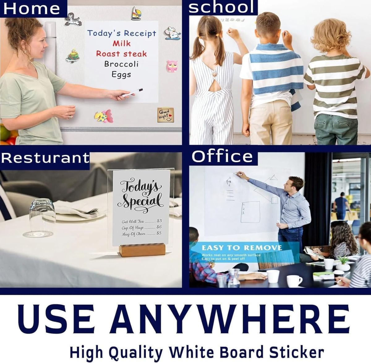 Self-Adhesive Whiteboard Wall Decal Sticker | Strong &amp; Durable Dry Erase Wall Paper | Message Board Peel Stick White Board with 1 Marker for Kids Drawing View Gallery - Pakistan