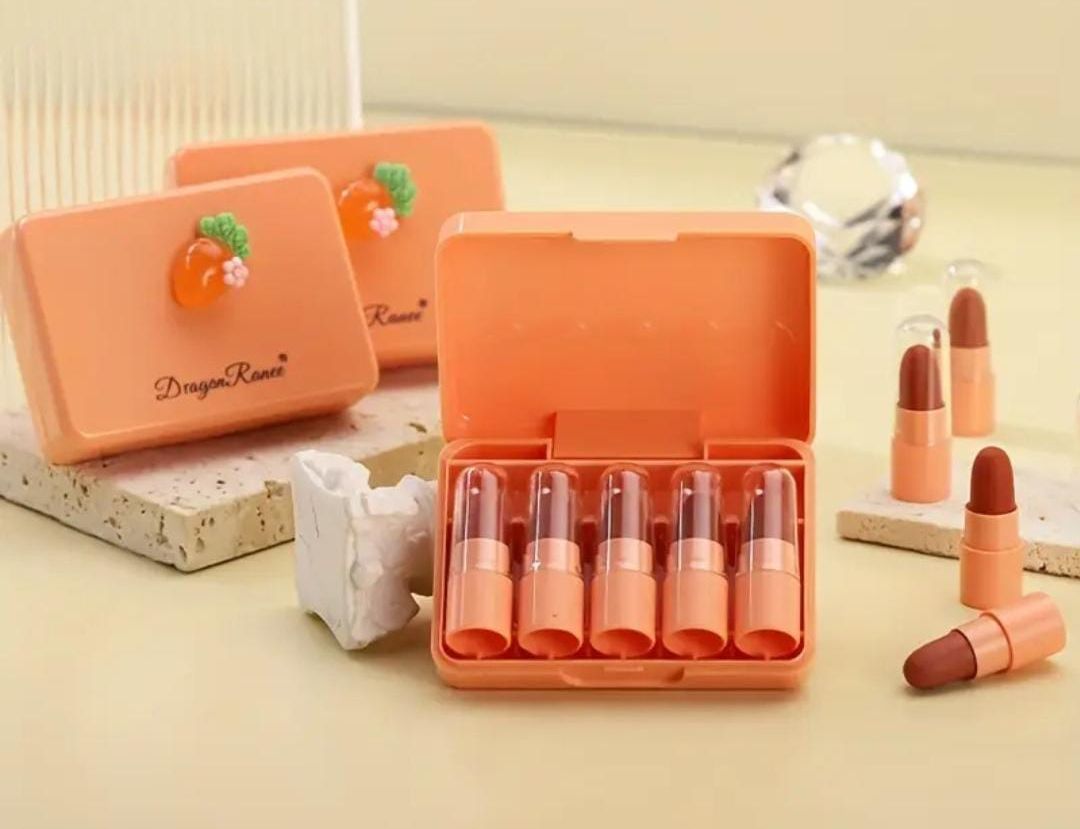 5 Pcs Dragon Ranee Carrot Mini Lipstick Set | Long Lasting Makeup Waterproof Lipstick (Random Color)