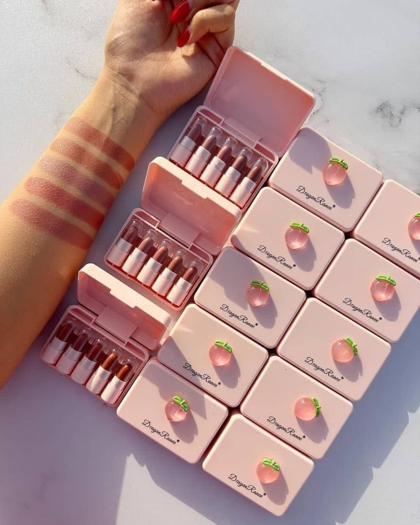 5 Pcs Dragon Ranee Peach Mini Lipstick Set | Long Lasting Makeup Waterproof Lipstick (Random Color) View Gallery - Pakistan