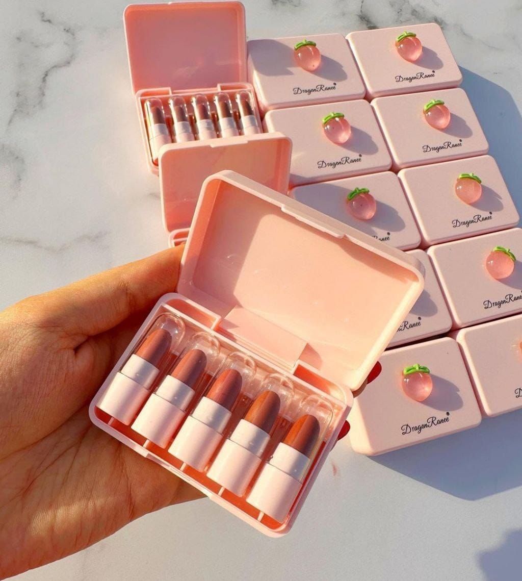 5 Pcs Dragon Ranee Peach Mini Lipstick Set | Long Lasting Makeup Waterproof Lipstick (Random Color) View Gallery - Pakistan