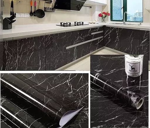 Self-Adhesive Kitchen Marble Sheet- Waterproof Heat Resistant Sheet for Living Room, Bathroom, Kitchen Countertops, Wall – Anti Oil And Heat Resistant Wallpaper Black Sheet ( 60 x 200 Cm ) View Gallery - Pakistan