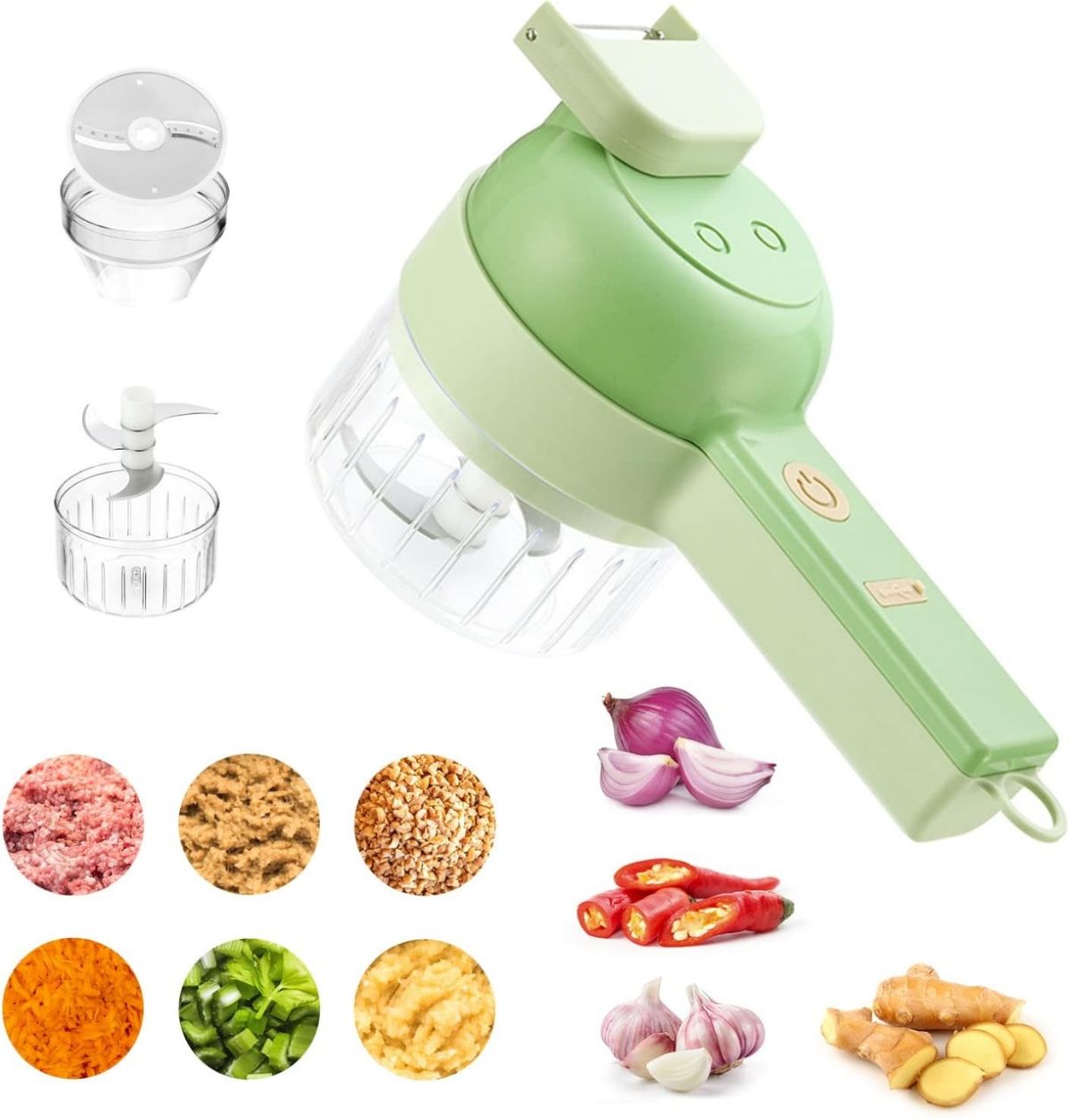 5 in 1 Handheld Hammer Electric Vegetable Cutter Set Mini Wireless Food Choppers Garlic Vegetable Chopper Slicer machine ( Random Color )