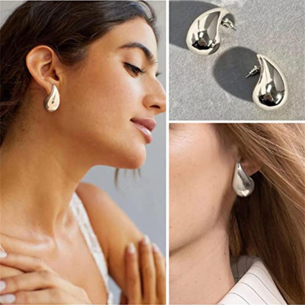 Chunky Dome Drop Earrings for Women Glossy Thick Teardrop Earrings Dupes Lightweight Hoops View Gallery - Pakistan