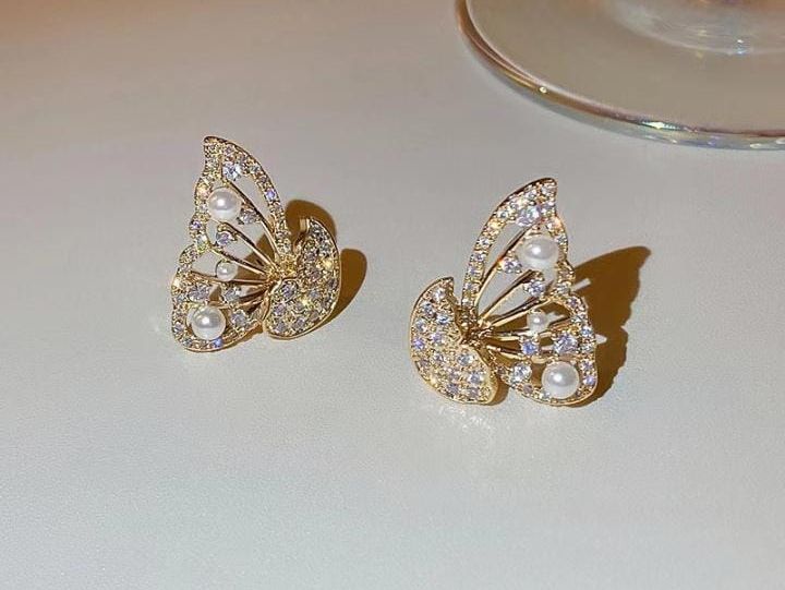 Korean Zircon And Pearl Butterfly front back earrings | Luxury Look Artificial Earrings | Girls Earrings | Women Earrings View Gallery - Pakistan