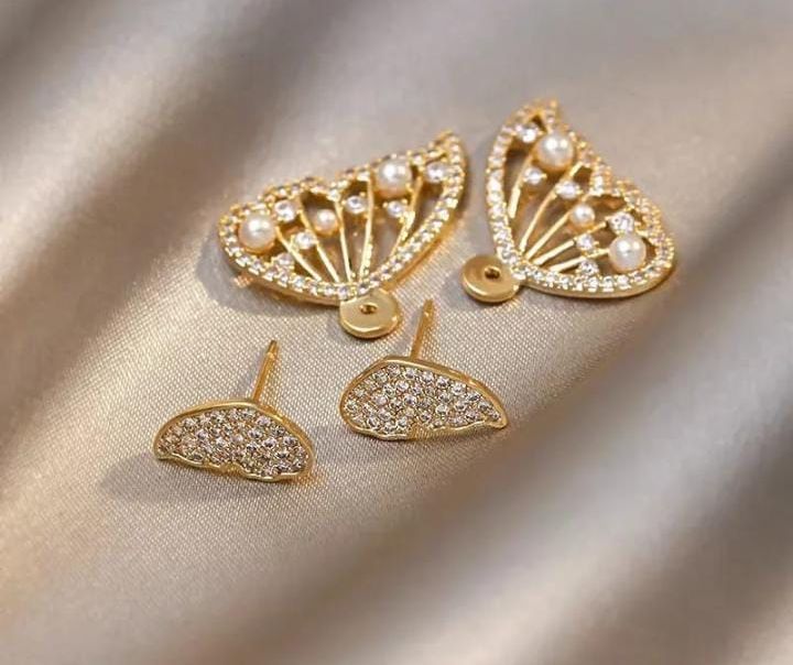 Korean Zircon And Pearl Butterfly front back earrings | Luxury Look Artificial Earrings | Girls Earrings | Women Earrings View Gallery - Pakistan