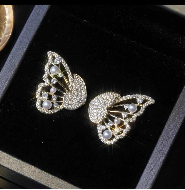 Korean Zircon And Pearl Butterfly front back earrings | Luxury Look Artificial Earrings | Girls Earrings | Women Earrings View Gallery - Pakistan