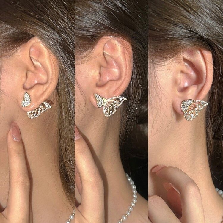 Korean Zircon And Pearl Butterfly front back earrings | Luxury Look Artificial Earrings | Girls Earrings | Women Earrings View Gallery - Pakistan