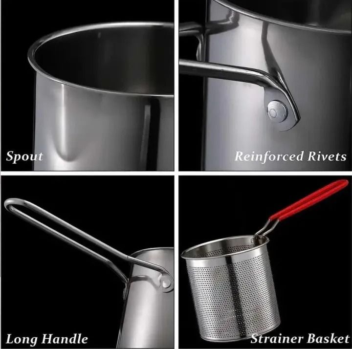 Stainless Steel Deep Fryer Frying Pot With Strainer 12ML Capacity | Basket Deep Fryer Pot for Baking Frying Boiling Home Kitchen View Gallery - Pakistan