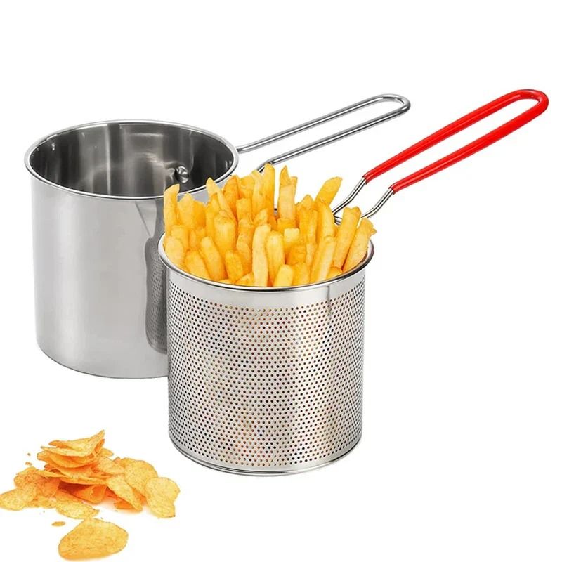 Stainless Steel Deep Fryer Frying Pot With Strainer 12ML Capacity | Basket Deep Fryer Pot for Baking Frying Boiling Home Kitchen View Gallery - Pakistan