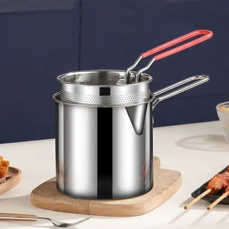 Stainless Steel Deep Fryer Frying Pot With Strainer 12ML Capacity | Basket Deep Fryer Pot for Baking Frying Boiling Home Kitchen View Gallery - Pakistan
