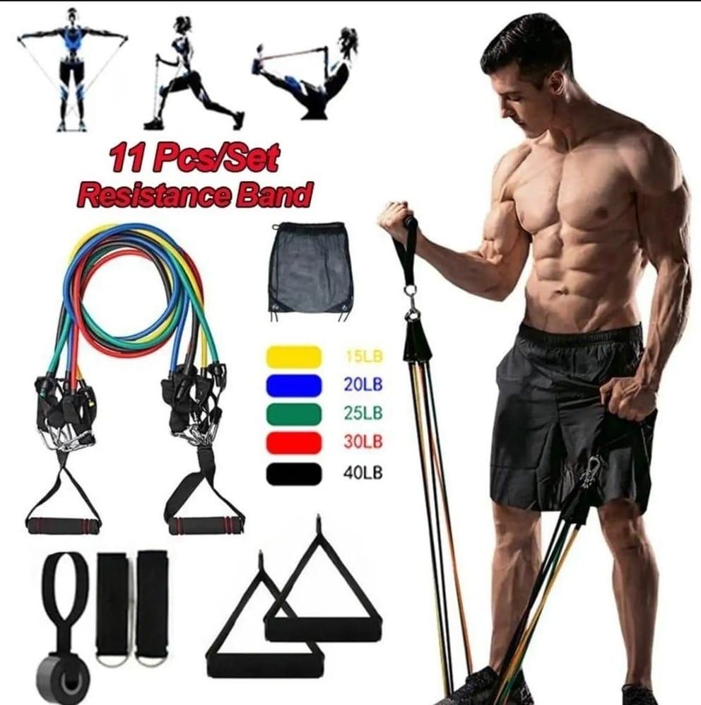 11 Piece Power Resistance Band Set Strength Training Yoga Sports Fitness Band Equipment for Men and Women