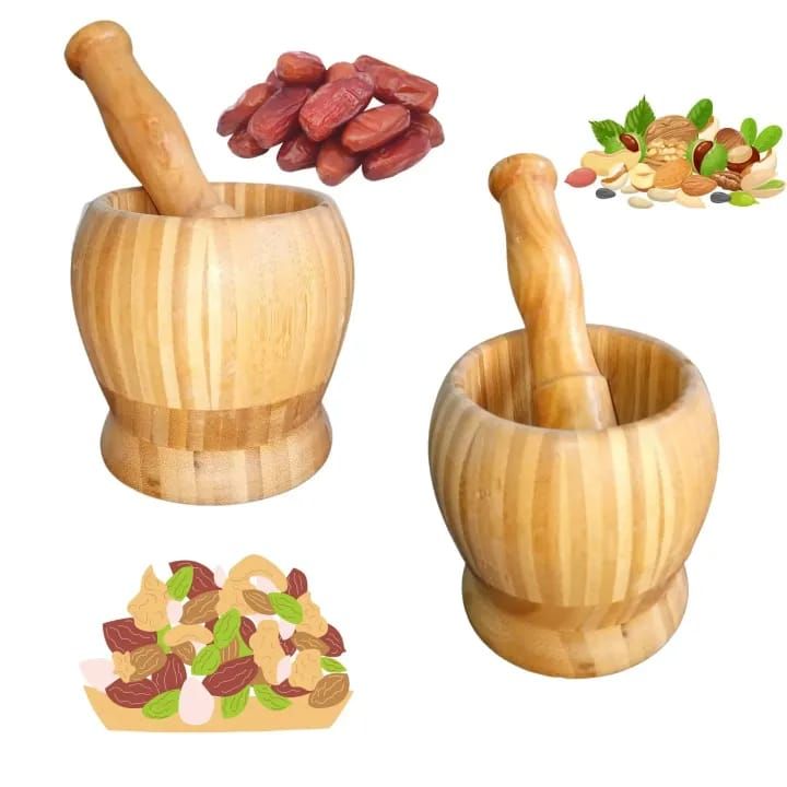 01 Set Wooden Pestle and Mortar For Crushing | Woden chattu watta for Grinding Nuts Dates and other Ingredients 