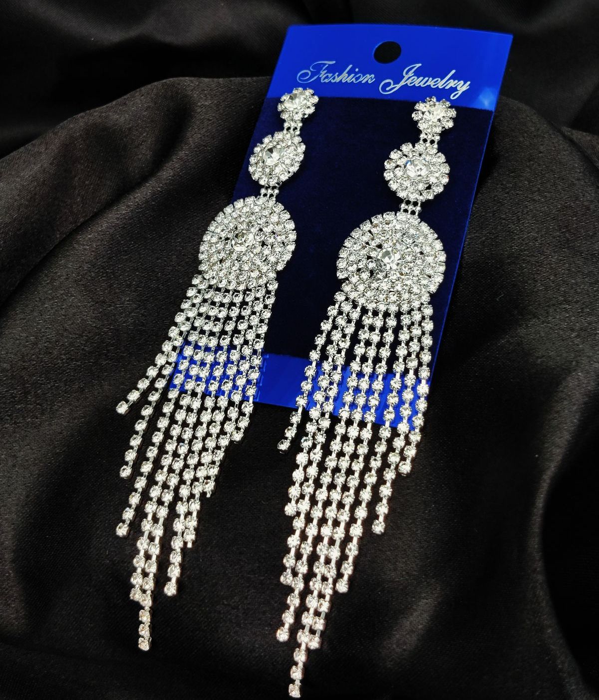 Imported Tarnish-Free Silver Sparkling Long Statement Earrings for Glamorous Evenings | Best Quality Earrings For Girls &amp; Women | Luxury Look Earrings (Silver) View Gallery - Pakistan