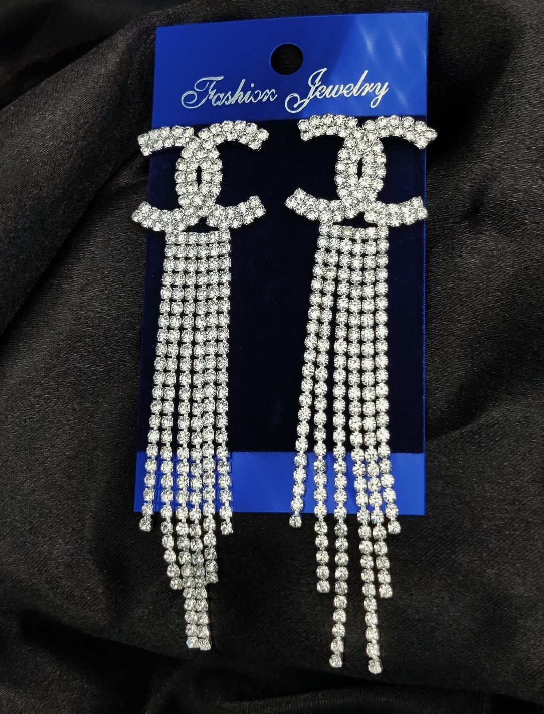 Imported Tarnish-Free Silver Sparkling Long Statement Earrings for Glamorous Evenings | Best Quality Earrings For Girls &amp; Women | Luxury Look Earrings (Silver) View Gallery - Pakistan